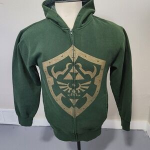 Vintage 2008 Nintendo Zelda Green Hoodie‎ Full Zip Sweater Mens Size Small Green